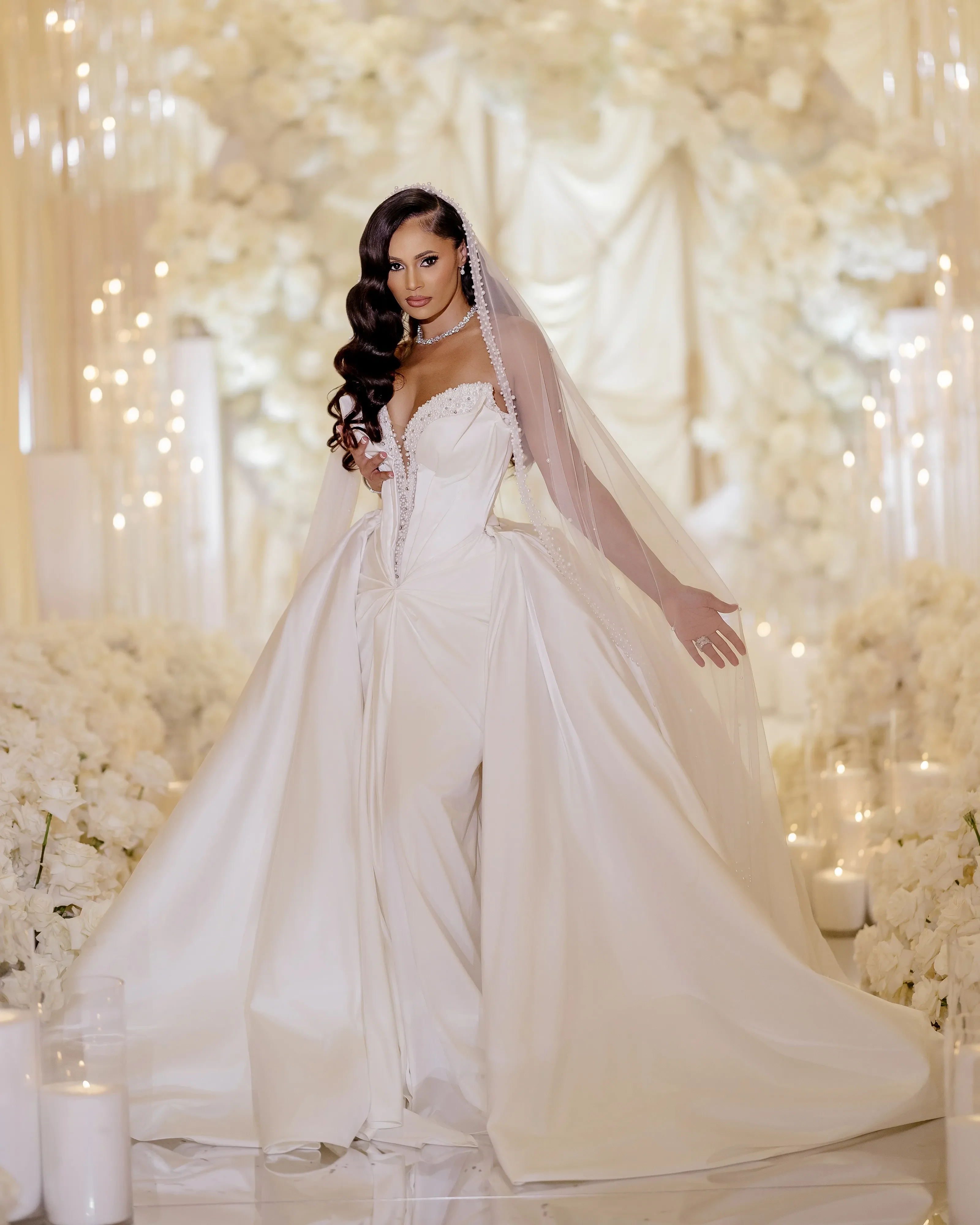 Customized Shinny Pearls Beads Sweetheart  Wedding Dress  with Removable Skirt Robe De Mariée Off the Shoulder Bridal Gowns