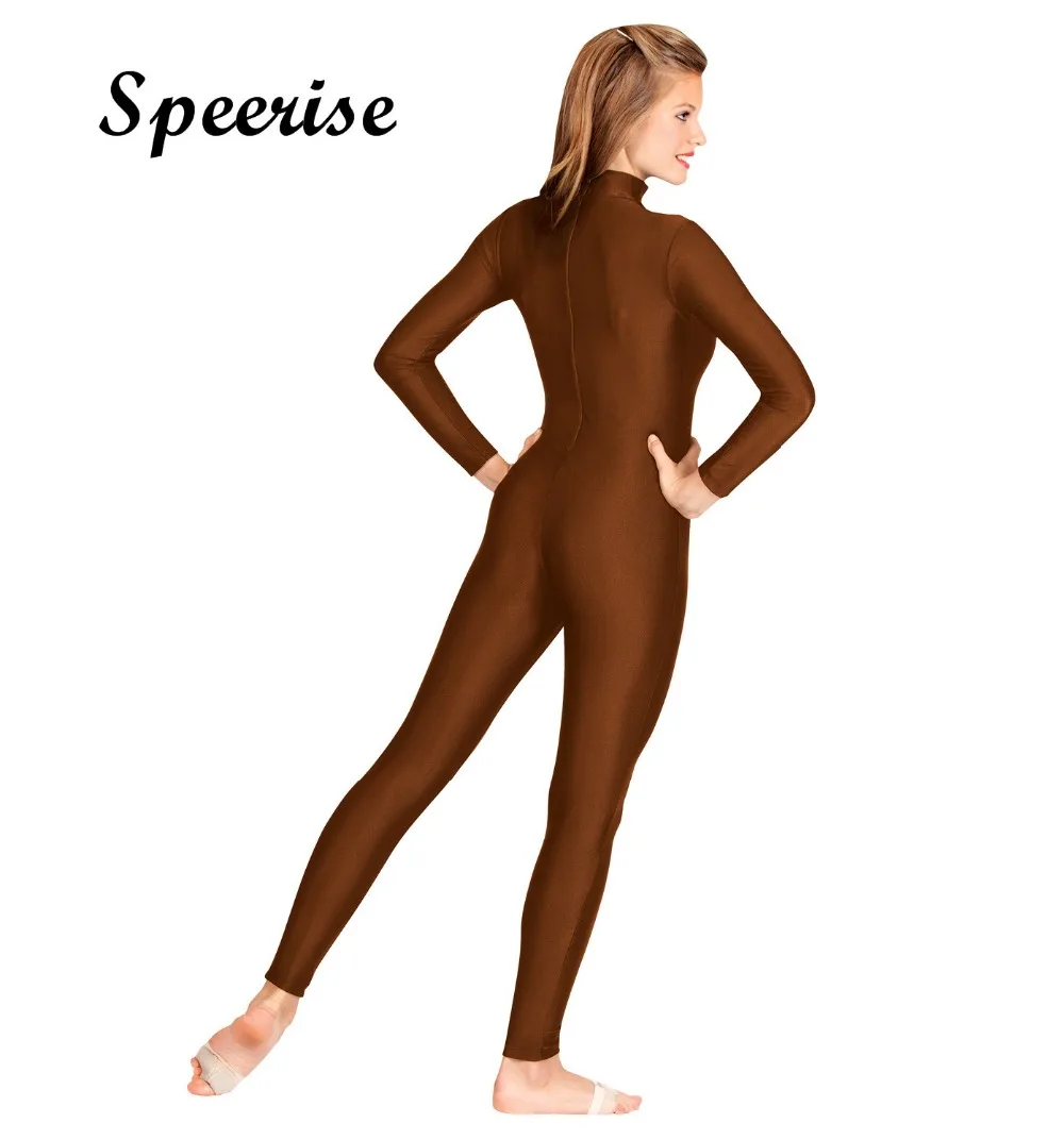 Speerise Volwassen Unisex Mock Hals Lange Mouwen Unitard Vrouwen Spandex Coltrui Bodysuit Volledige Lengte Dancewear Ballet Kostuum