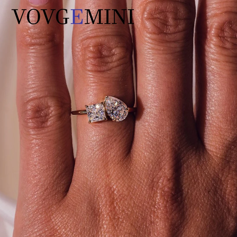 VOVGEMINI Real Moissanite Rings For Women Luxury 5mm 0.8ct Princess Cut  8x5.5mm 1.2Carat Brilliant Pear Shape 18k Gold Wedding