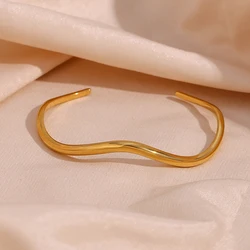 E.B.belle Elegant irregular wave-shaped curve opening stainless steel bracelets for women bangles gold plated jewellery women