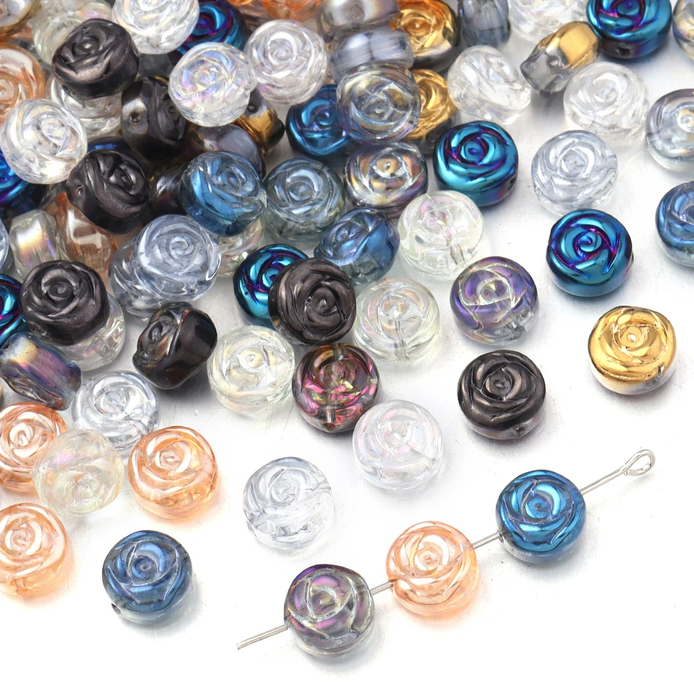 20pcs 10mm Rose Flower Shape Crystal Glass Beads Colorful Round Loose Beads For Jewelry Making DIY Bracelet Earrings Keychain
