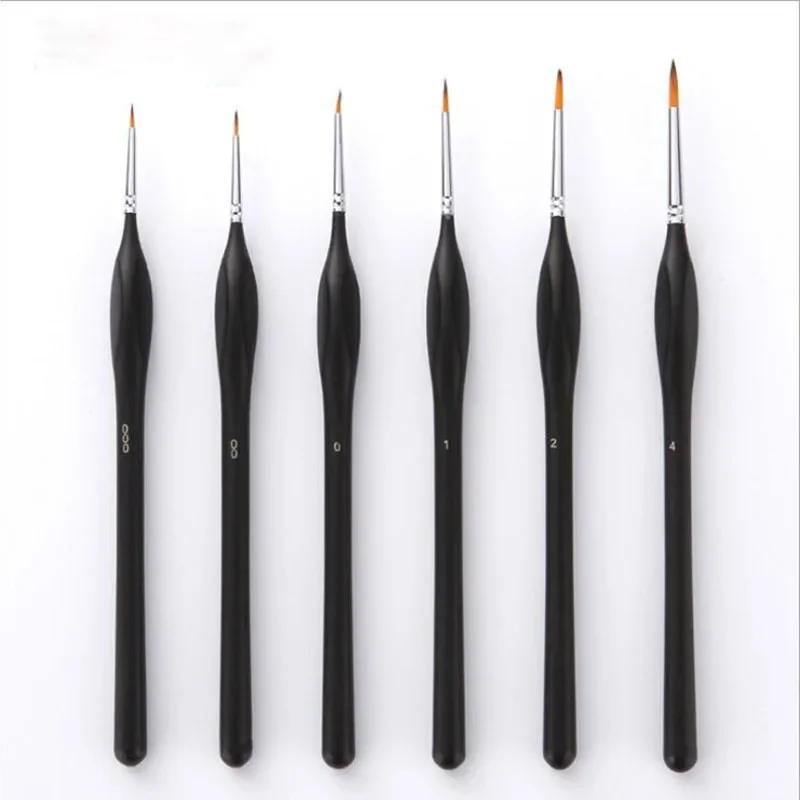 

6 Pcs/lot Black Handle Hand-painted Hook Line Pen Round Tip Watercolor Drawing Painting Brush Pen Art Supplies