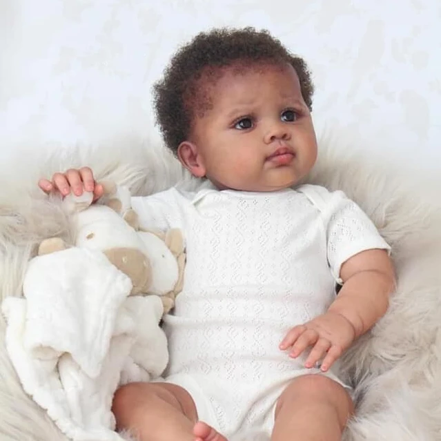 NPK 24inch Dark Brown Skin Reborn Baby Doll lifelike real baby doll Art Made 3D Skin Lifelike Baby Collectible Doll