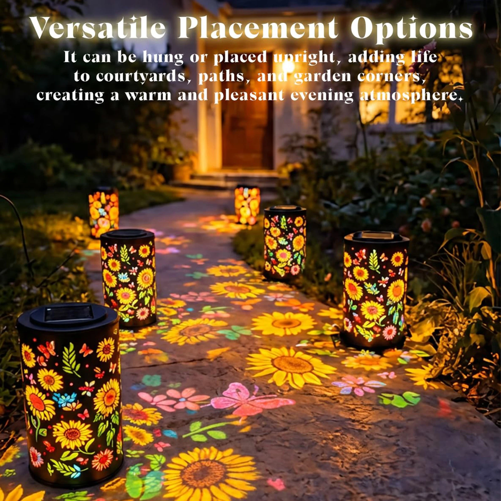 Colorful Sunflower Glow Solar Garden Lantern Shadow Light Waterproof Outdoor Light for Night Pathway Lawn Patio Decor Lighting