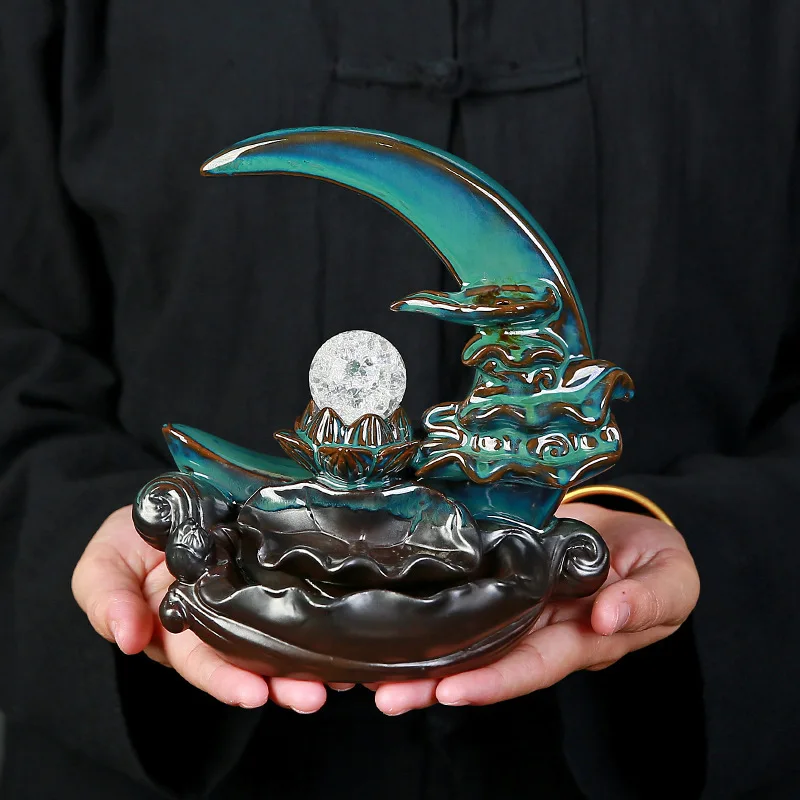 Blue Lotus Pond Moonlight Backflow Home Indoor Aromatherapy Creative Decorative Ceramic Incense Burner