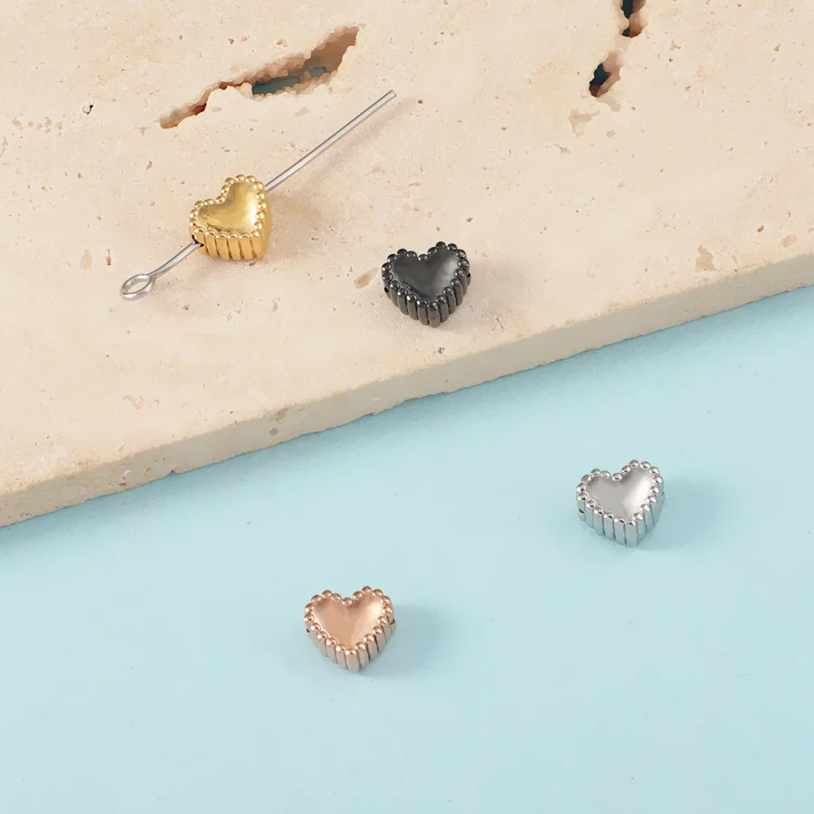 

10Pcs/Lot Stainless Steel Heart Shape Beads 1mm Hole Size Charm For DIY Making Necklaces Bracelets Jewelry Accessories Wholesale