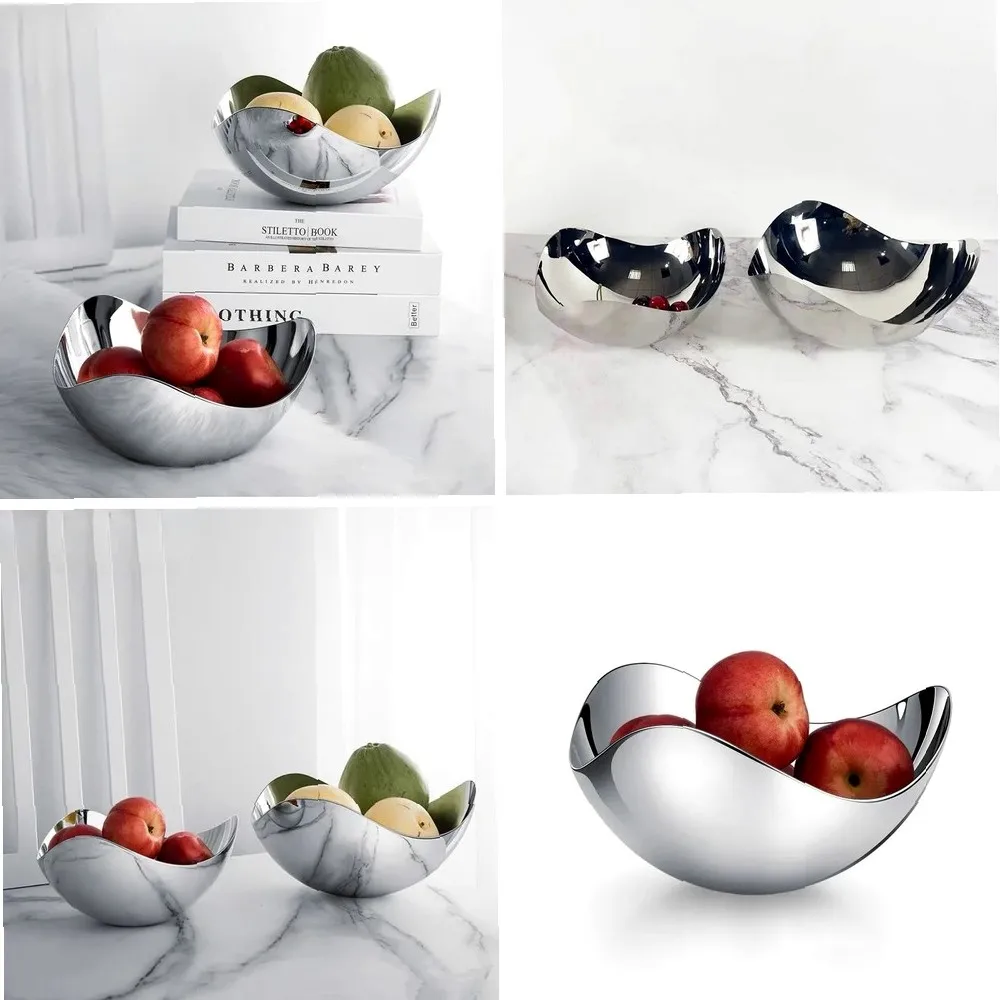 

Stainless Steel Geometric Service Bowl, Circular Metal Tray, Fruit Board, Living Room Storage Board, Dining Table Decoration