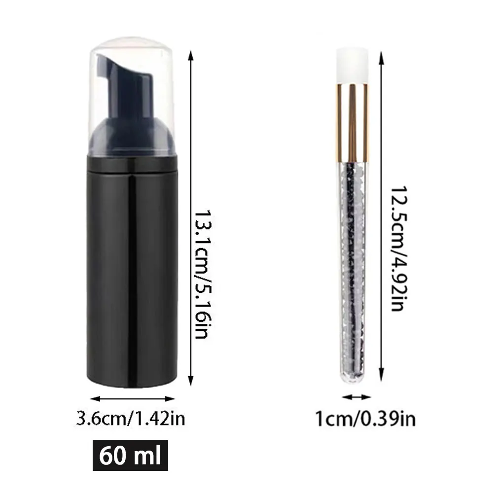 Pro Salon Lash Extension Cleaning Brush Set 60ml Empty Foam Bottle Long Rod Nose Brush Deep Cleansing Lash Wash Beauty Tools