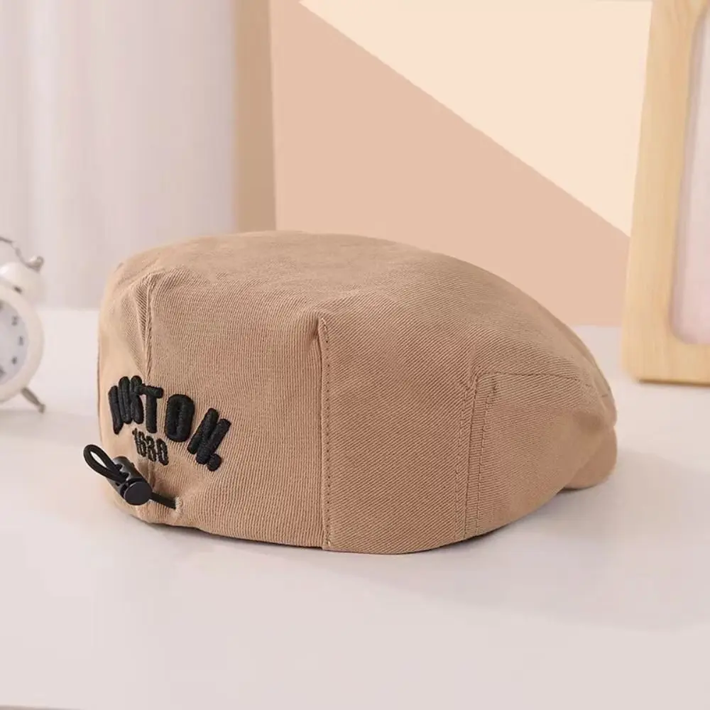 

New Retro Denim Beret Hat Letter Embroidered Adjustable Drawstring Duck Tongue Cap Solid Color Breathable Peaked Caps for Kids