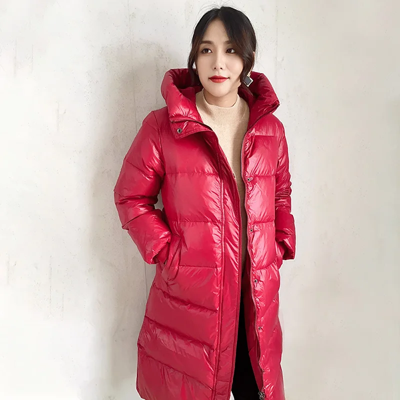 Winter Parkas Women Fashion Straight Loose Coats Women Elegant Pockets Long white duck down Jackets Female Ladies brighting