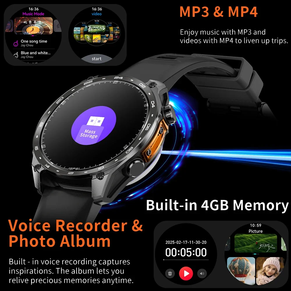 2025 جديد رجل عسكري Smartwatch المدمج في نظام تحديد المواقع بلوتوث دعوة مقياس الارتفاع الجوي 3ATM مقاوم للماء الساعات الرياضية ساعة ذكية الرجال