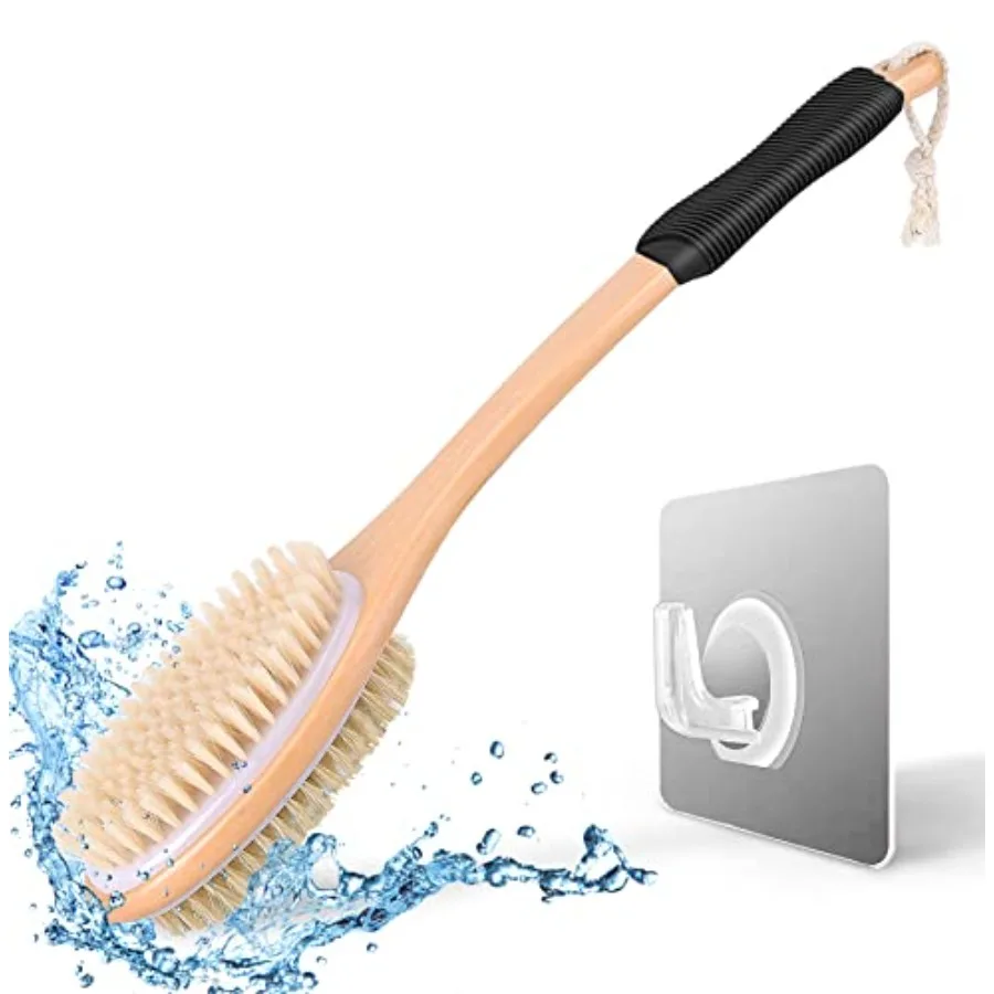 Ergonomically Back Scrubber for Shower, Double-Sided Back Long Handle Wet and Dry Brush for Cellulite and Lymphatic