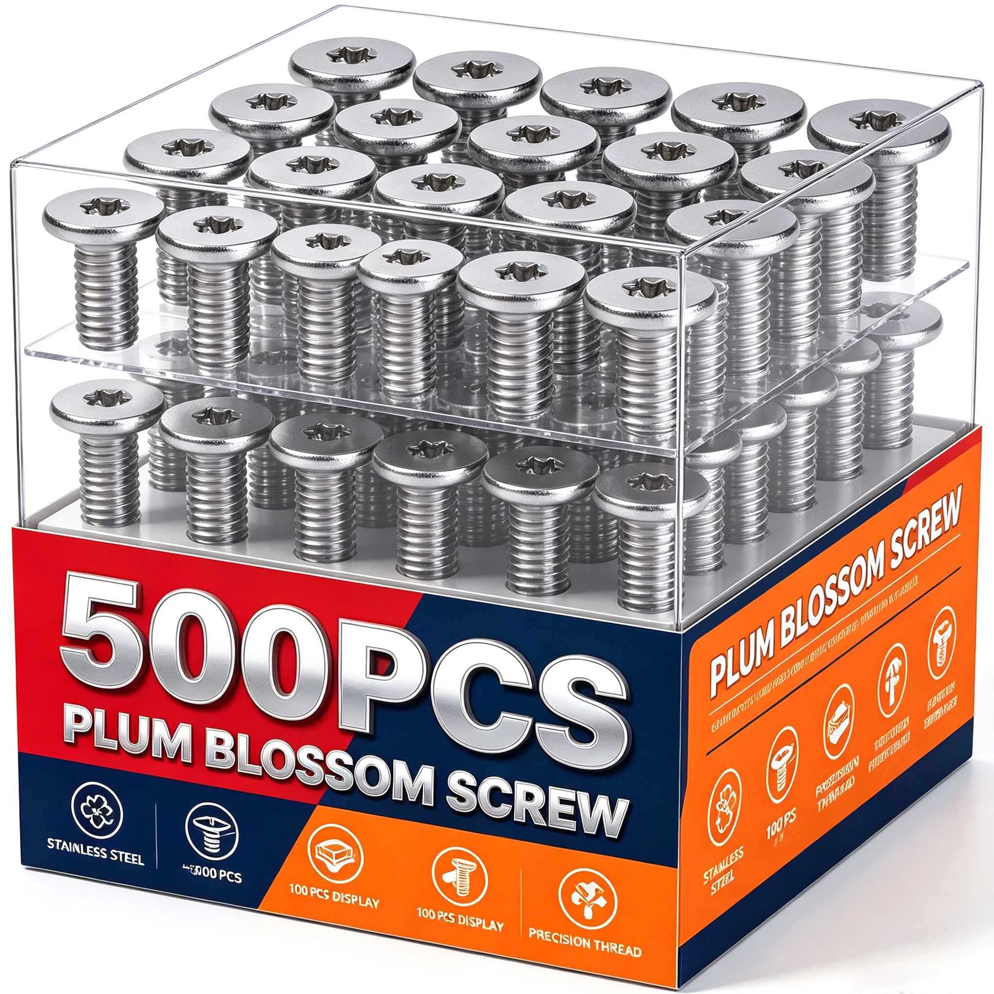 500/50Pcs Stainless Steel Torx Flat Countersunk Head Screw Bolt Nut Washer Set M2.5 M3 M4 Flat Head Internal Plum Blossom Screws