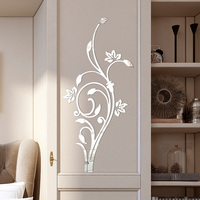 Floral Mirror Surface Wallk Sticker Self-adhesive Flower Wallpaper Furniture Living Room Mural Bedroom Home Decor Poster