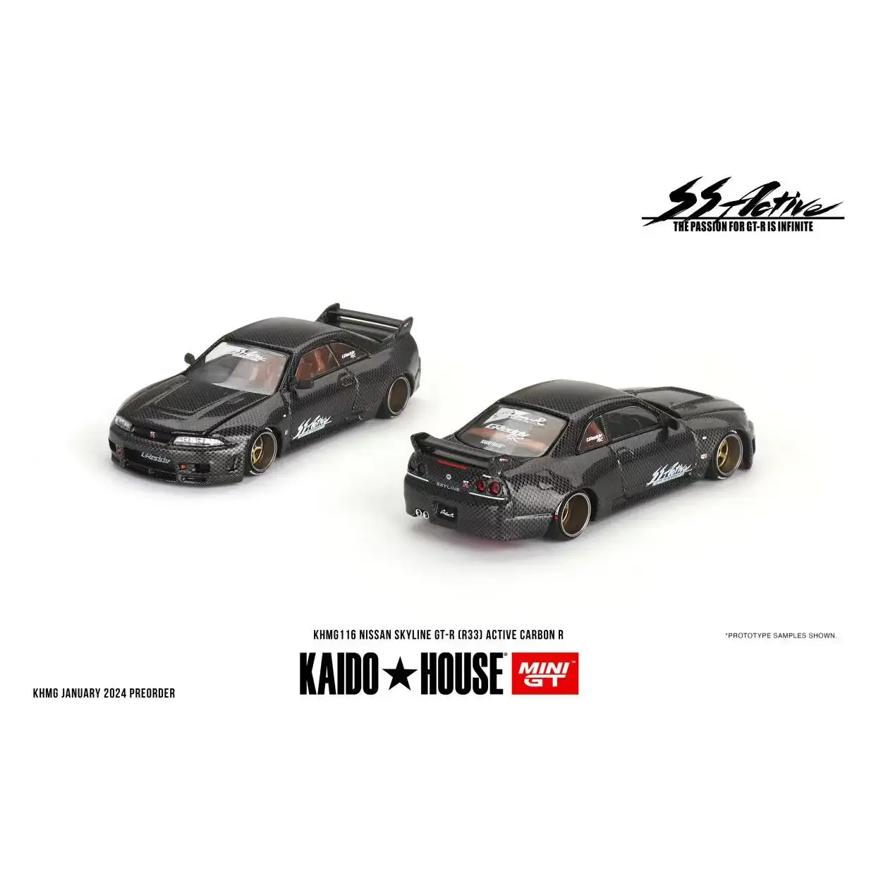 Kaido-modelo de coche Skyline GT-R R33, colección de vehículos fundidos a presión de carbono activo, casa y MINIGT 1/64