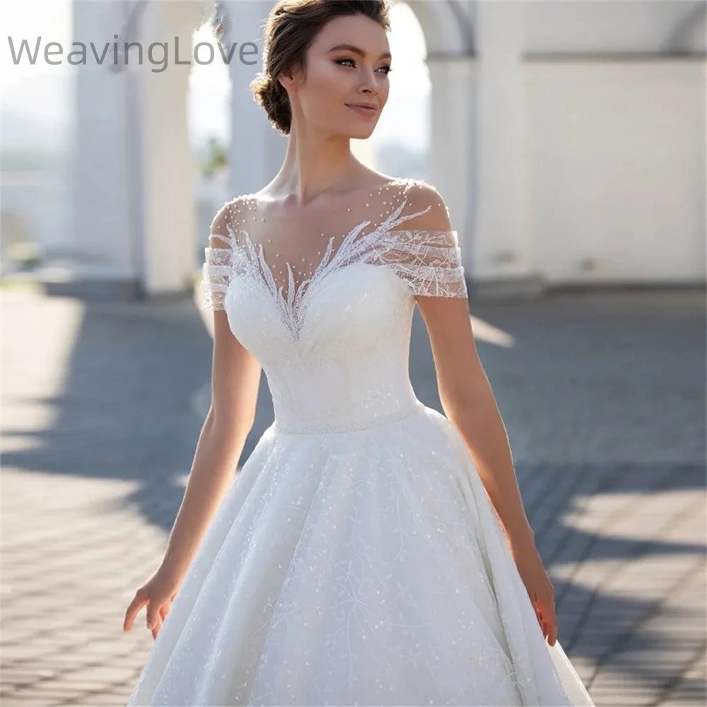 Modern Simple Off The Shoulder Wedding Dress For Bride 2023 Glitter Lace A-Line Floor Length Vestido De Festa De Casamento 2023