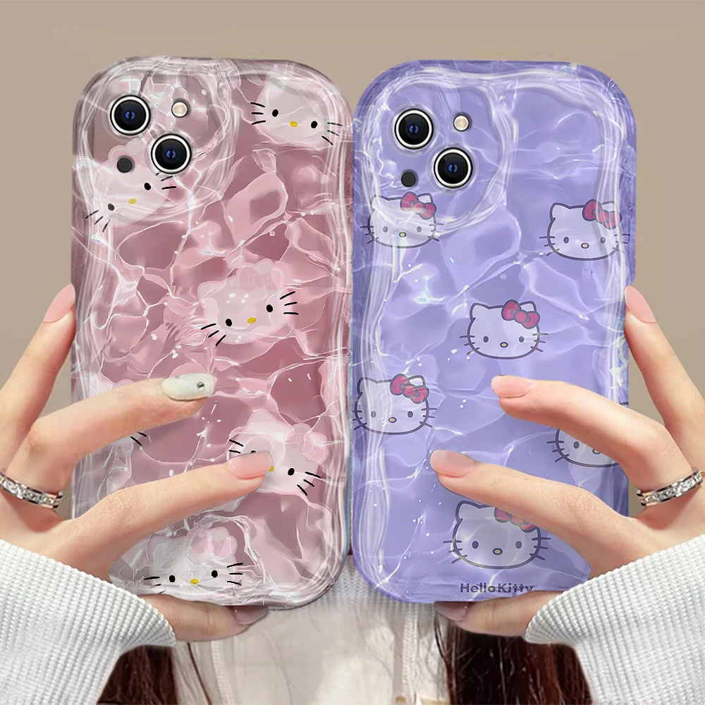 Cute Sanrios Hellos Kittys Clear Silicone Hot 3D Wave Phone Case For OPPO Reno 11 F 8 T 7 Z 6 5 4 Pro F23 F11 F9 4G 5G Cover