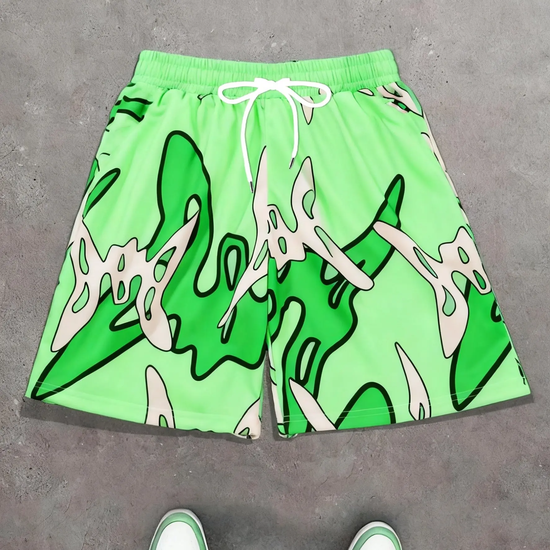 

2026 New Neon Abstract Graffiti Camo Beach Shorts Men's Quick Drying Shorts Are Suitable for Daily and Training Wear Y2k