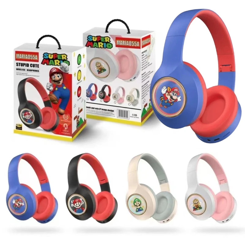 Super Marios Bros Wireless Bluetooth Headphone Anime Figure Luigi Cosplay Luminous Children Sports Stereo Surround Sound Headset