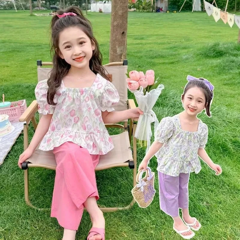 

Children Clothes Girl Summer 2Pcs Set Floral Tops+Mosquito Proof Pants Toddler Girl Clothes Kids Baby Girl Clothes 2 to 12 years