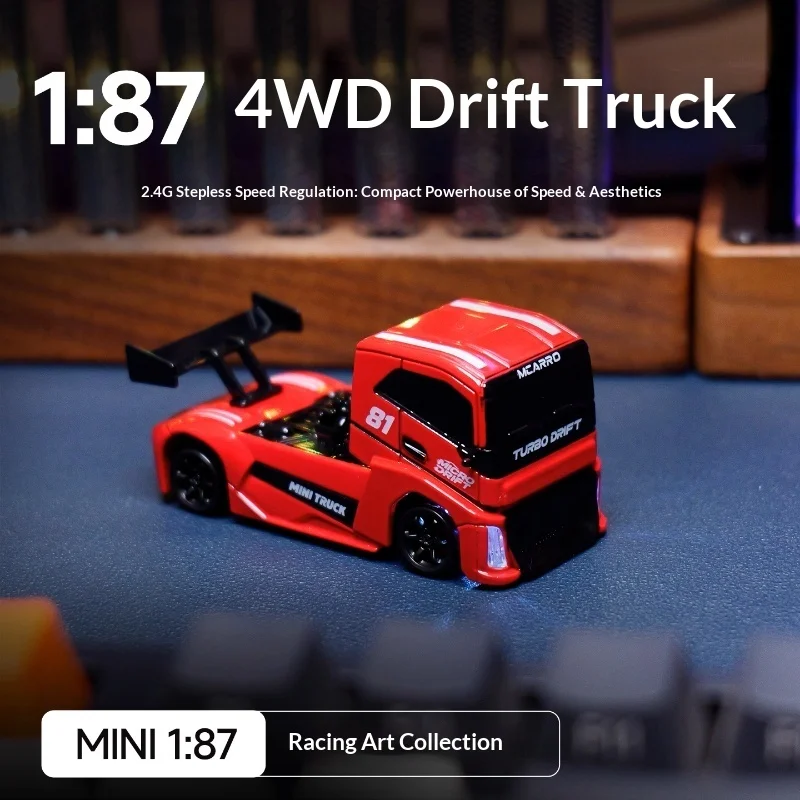 

Mini Remote Control Car High-Speed Drifting RC Toy Truck Four-Wheel Drive Racing Car Gift Tail Wing Included 1:87 Scale