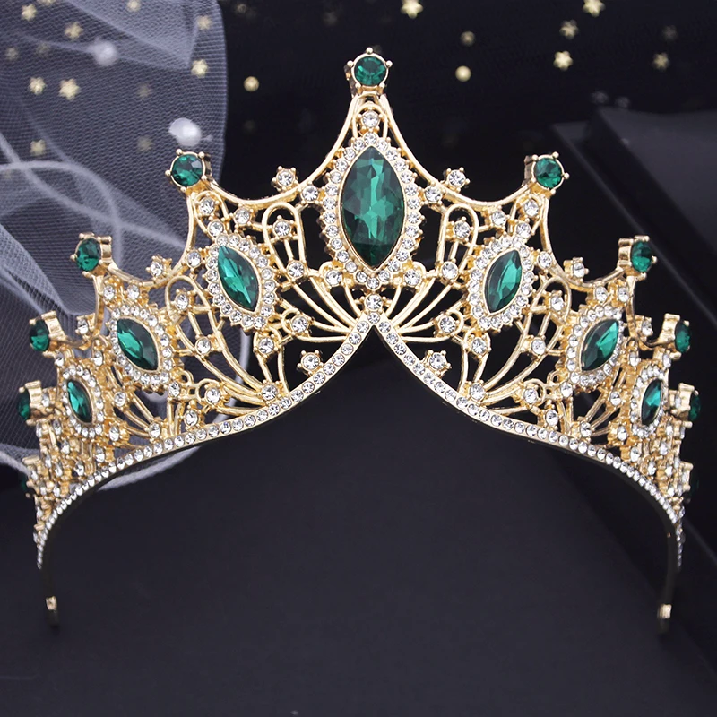 Bridal Headwear Wedding Tiaras Green-Colour Ladies Party Crown Luxurious Birthday Headdress Bride Hair Jewelry Accessory