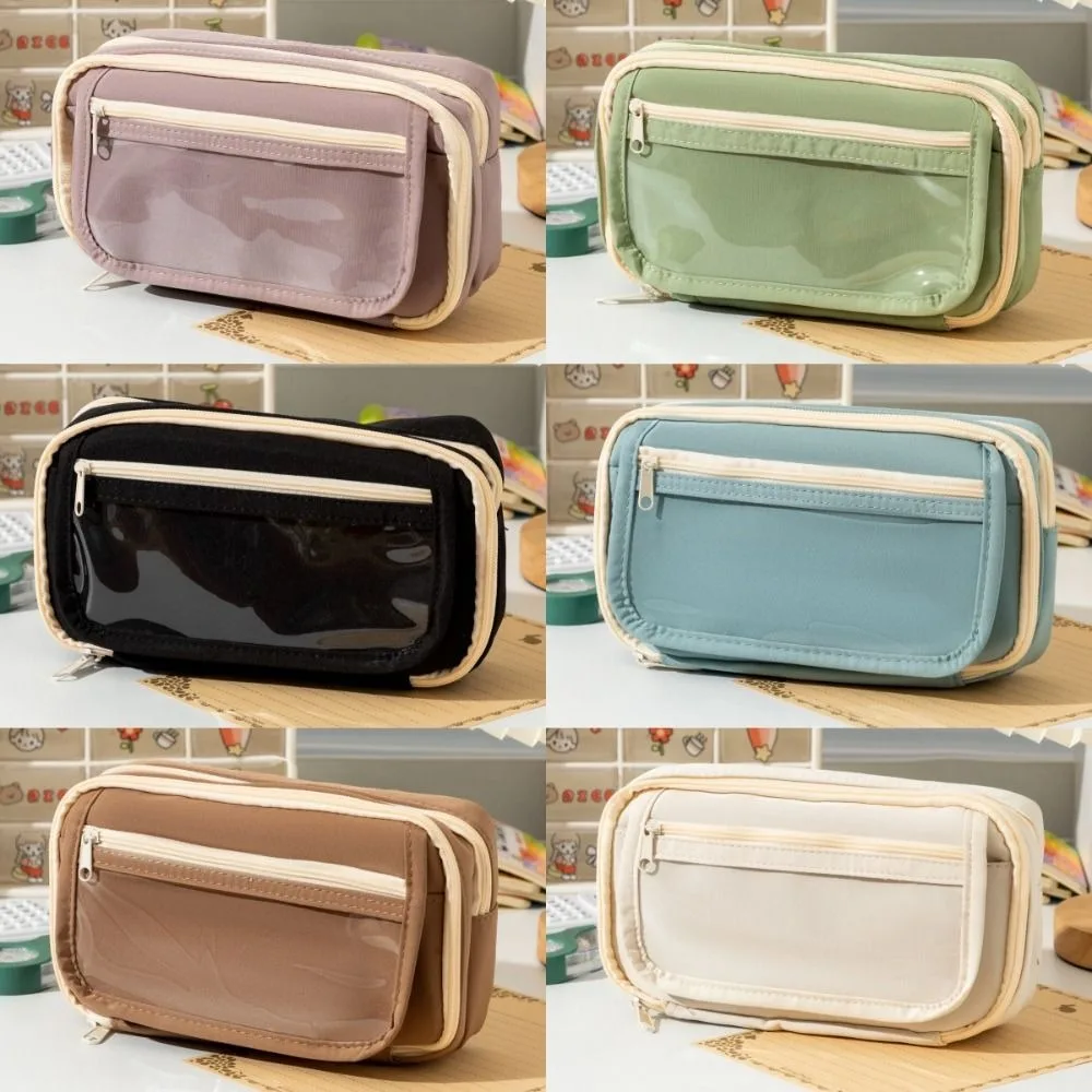 

Ins Large Capacity Pencil Case Solid Color Makeup Bag Stationery Pen Case Pencilcase Multi Layer Pen Storage Bag Student