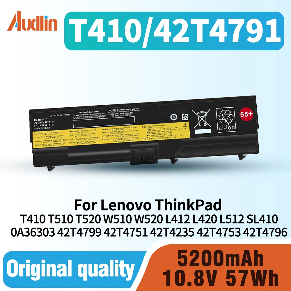 55+ Laptop Battery for Lenovo ThinkPad T410 T510 T520 W510 W520 L412 L420 L512 SL410 SL510 42T4799 42T4751 42T4235 42T4753