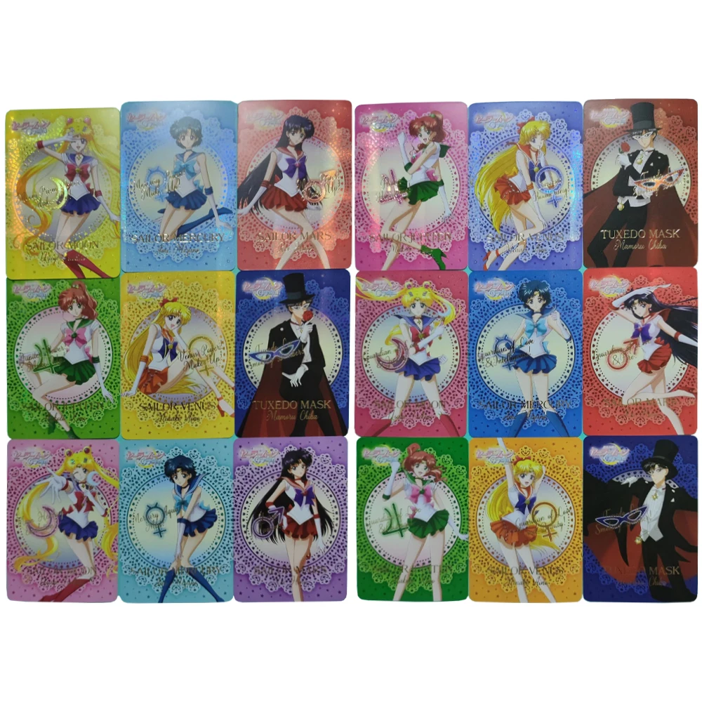 18Pcs/set Anime Girls Flash Cards Tsukino Usagi Aino Minako Hino Rei Chiba Mamoru Kawaii Game Anime Collection Cards Gifts Toys