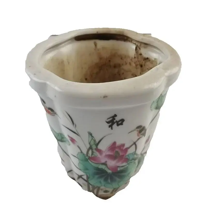 

Chinese Old Porcelain Flower Pots Pastel Lotus Chart Decorative Vintage Pottery for Home Garden