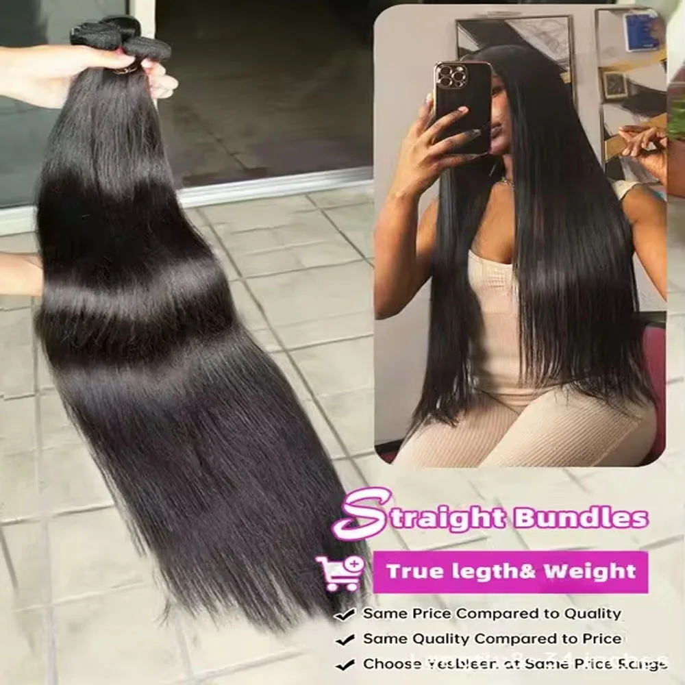 16-42 Zoll Knochengerade 100 % unverarbeitetes Echthaarbündel Rohhaarverlängerungen Brasilianisches Naturschwarz 3/4 Bündel Doppelschuss