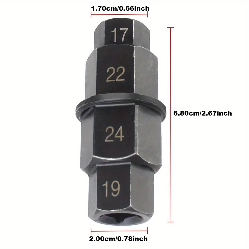 1PC 4-In-1 Professional Motorcycle Hex Axle Tool 3/8 Inch Antirust Durable Multifunction Multi-Purpose 17 19 22 24mm