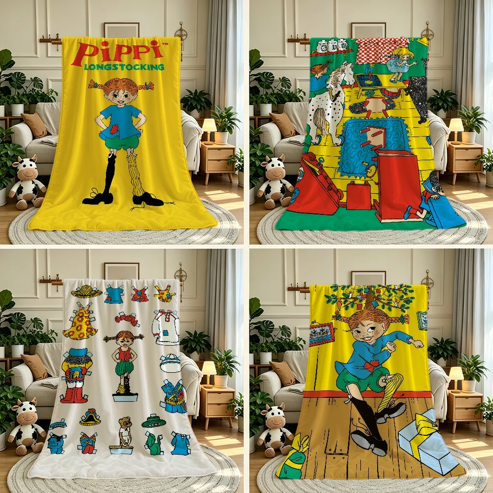P-Pippi L-Longstocking Cute Blanket Throw Super Cosy Plush Living Room Sofa Couch Childish Birthday Gifts