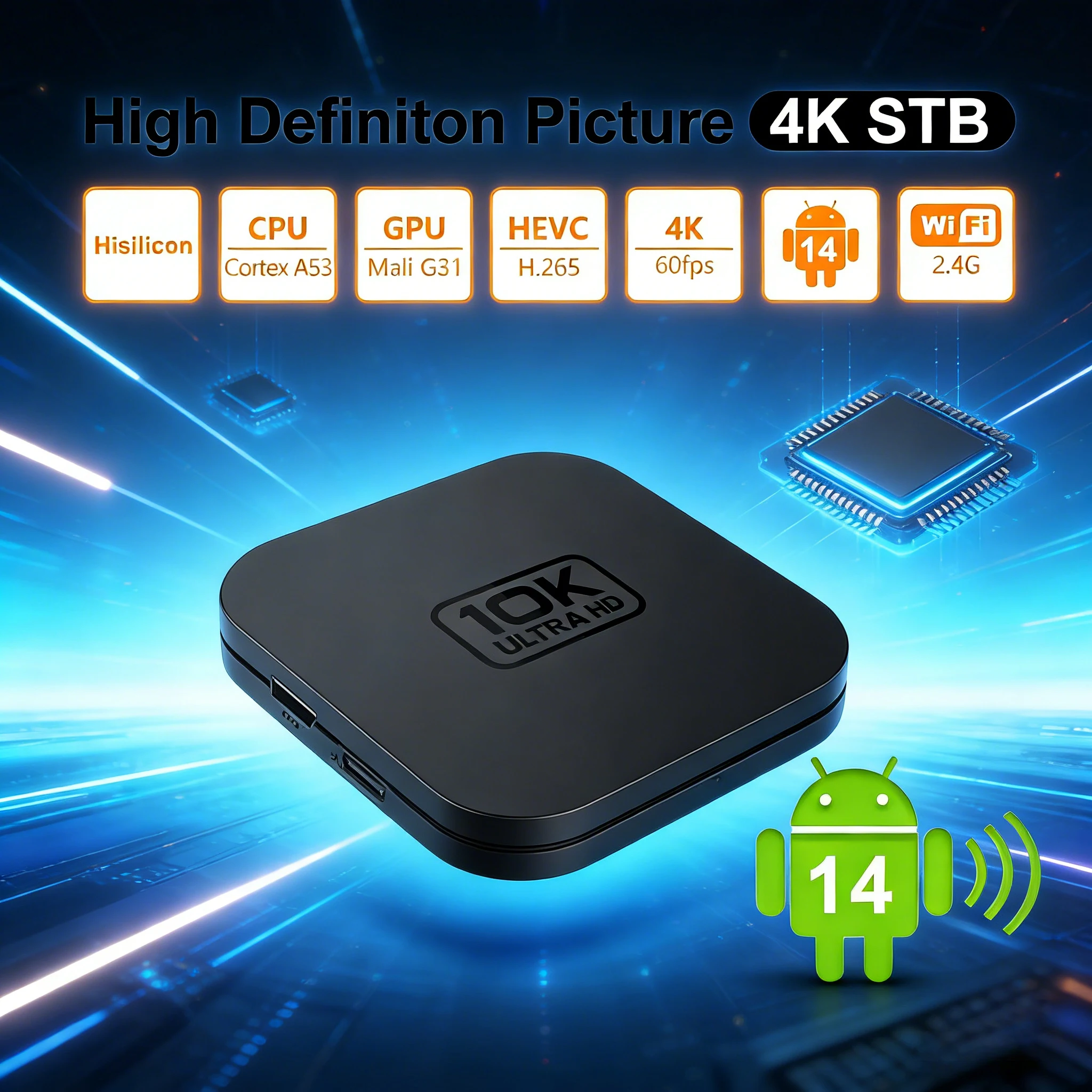 Velec New Smart I96 10K TV Box Android 14 8+128GB, 4K HD Netflix and Google Software for TV Media Playback 3D Cinema Experience
