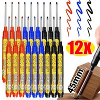 1-12Pcs Multi-purpose Deep Hole Marker Pens Waterproof 45mm Long Nib Head Carpenter Pen for Bathroom Woodworking Decoration