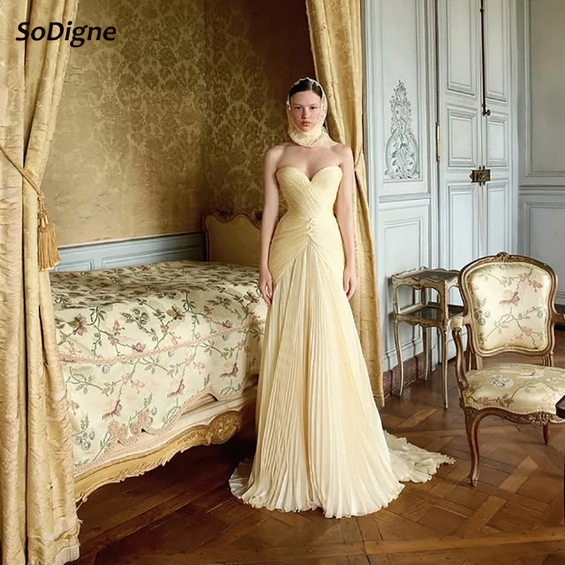 

SoDigne Mermaid Arab Long Prom Dress Sweetheart Sleeveless Evening Dresses Pleat Formal Occasion Gowns Robe De Mairee Customized