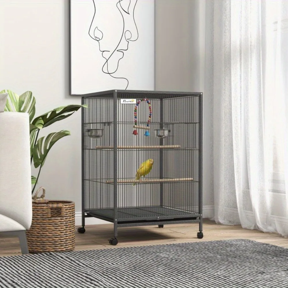 

Bird Cage with Stand for Parrots, Lovebirds, Finches, Small Birds - Gray