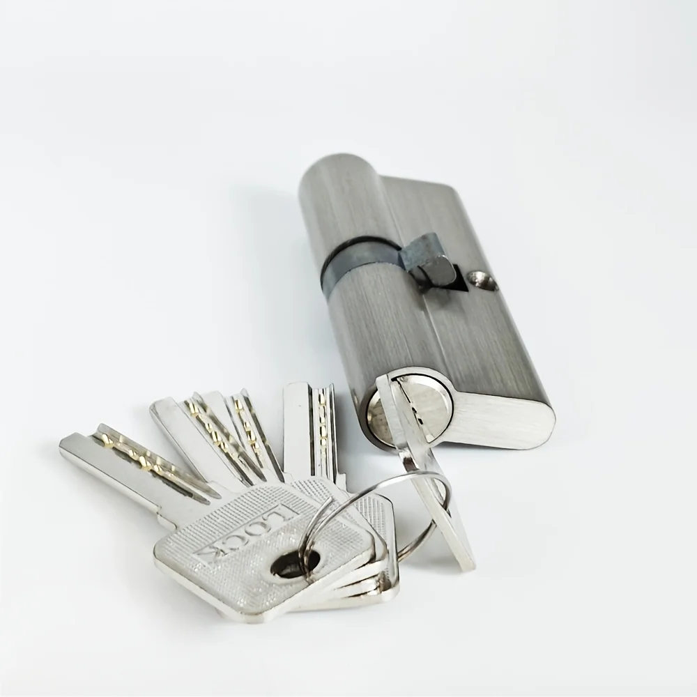 1Pc European Standard 60/70/80/90mm All-Copper Large Lock Cylinder, Rust-Proof and Corrosion-Resistant Large Anti-Theft Door Lock Cylinder, with 5 Copper Lock Cylinders Suitable for Indoor and Outdoor Door Handles, Equipped with 5 Copper Master Keys, Durable Anti-Theft Lock Cylinder, Suitable for Main Door Entry, Universal Lock Cylinder Suitable for Iron and Wooden Doors