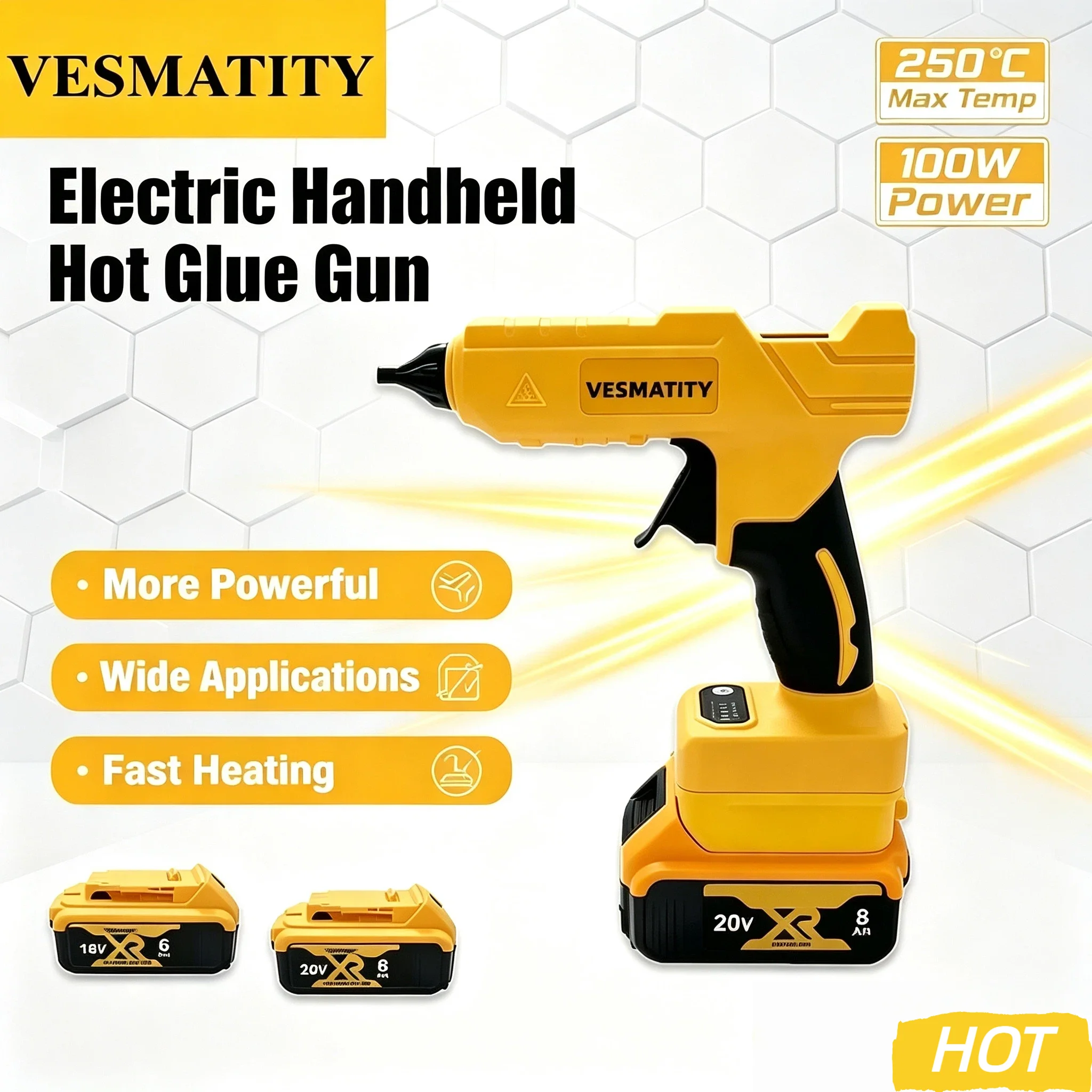Vesmatity Hot Melt Welding Glue Gun Electric Handheld Repair DIY Tool Hot Air Gun Anti-scald Nozzle Kit 18V Battery Pro