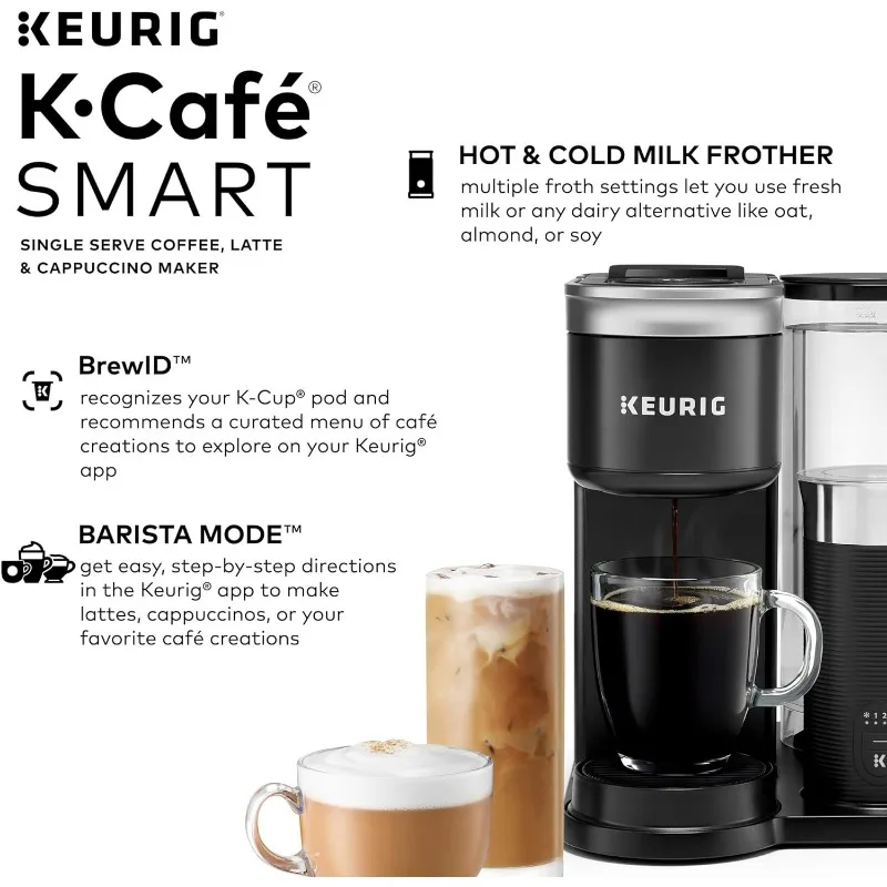 Keurig k-カフェスマートシングルフォーンカップコーヒー、フラットテ、カプチーノメーカー、ブラック