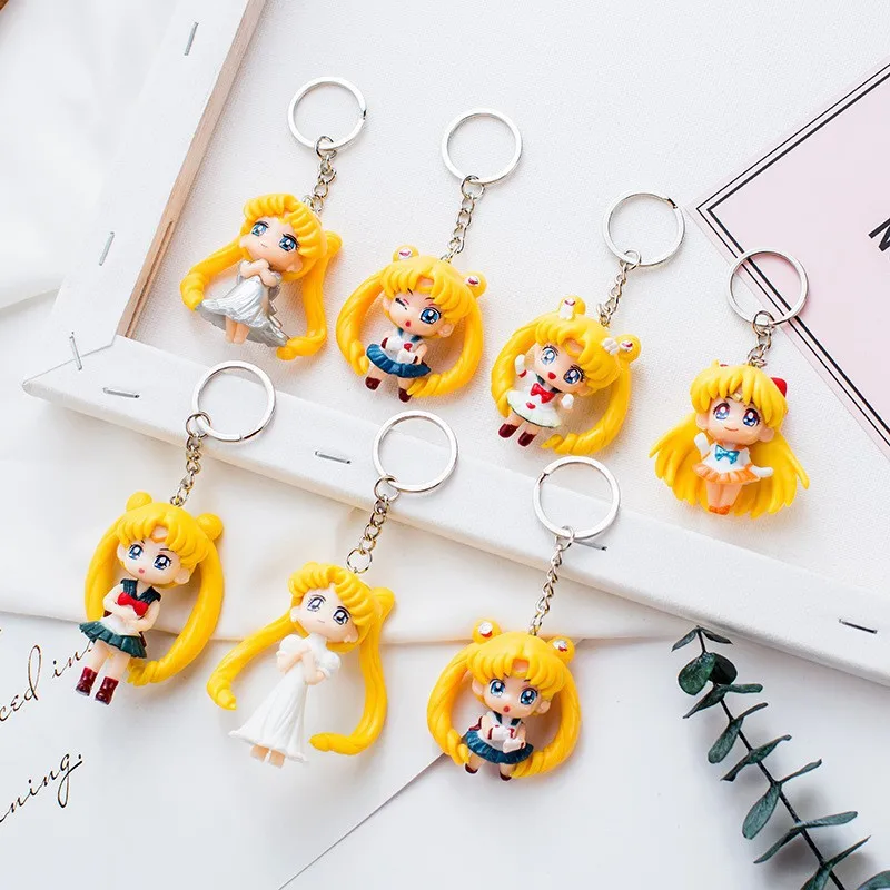 Anime Car Keychain Sailor Moon Cute Keychains Luna cat Schoolbag Pendant Tsukino Usagi Chaveiro Charm Girl Birthday Gift