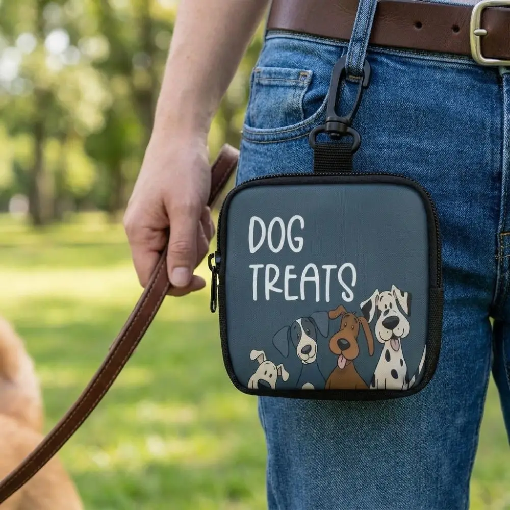 Waterproof Dog Treat Pouch Zipper Closure Transparent Window Pet Training Reward Bag Leak-Proof Printed Design Pet Snack Bag