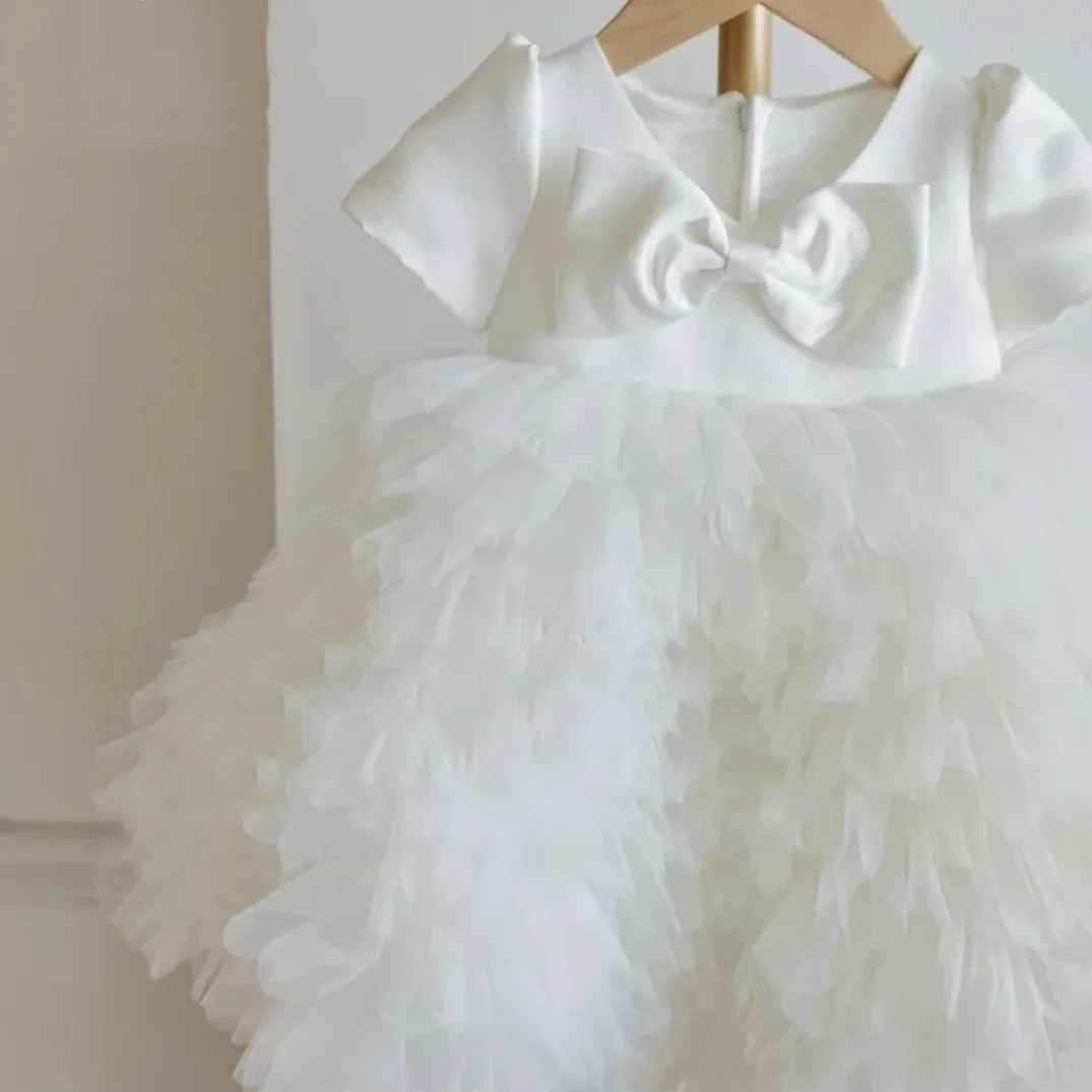 2025 Kids White Puffy Tulle Dress Girl Princess Gown Little Girls Birthday Party Dresses Easter Outfit Cute Kids Clothes Costume