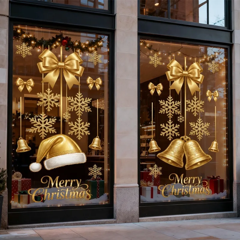 Goldener Weihnachtsbaum PVC Statischer Fensteraufkleber 2025 Neujahr Heim Raum Laden Kunstdekoration Selbstklebende Aufkleber Atmosphäre-Requisiten