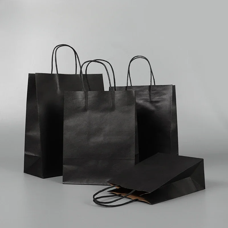 10/20Pcs Black Paper Gift Bags Small Kraft Paper Bags with Handles for Small Business Wedding Party Favor Bags 8 Size