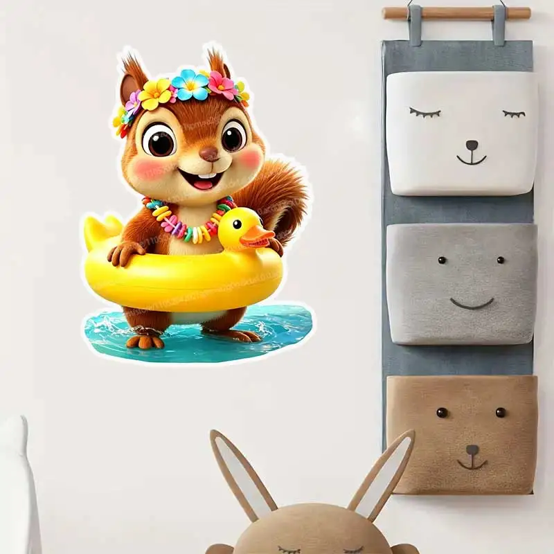 Summer Refreshing Wall Stickers Small Animals Playing in Water Children's Living Room Sofa Background Decor Home Art Deco AA438