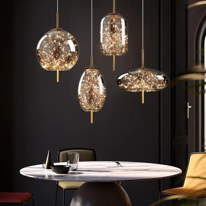Nordic Luxury All Day Star LED Pendant Lamp Restaurant Kitchen Bedroom Living Room Coffee Shop Glass Chandelier Home Light Decor