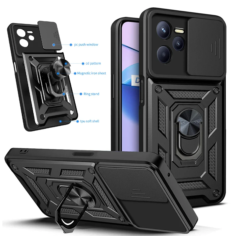 For Realme C33 C35 C51 C53 C55 C61 C63 C65 C67 4G Case Phone Lens Protective Magnet Car Holder Ring Armor Shockproof Cover Cases