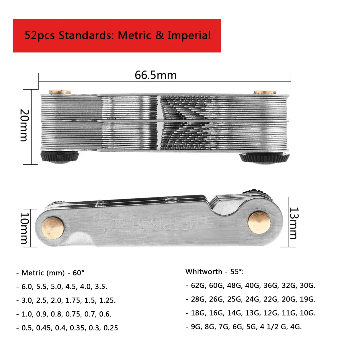 MeaccelerInch-Jauge de pas de vis à dents en acier au carbone, jauges de pas de filetage US, outils de mesure de pas de filetage, résistant, 55-60