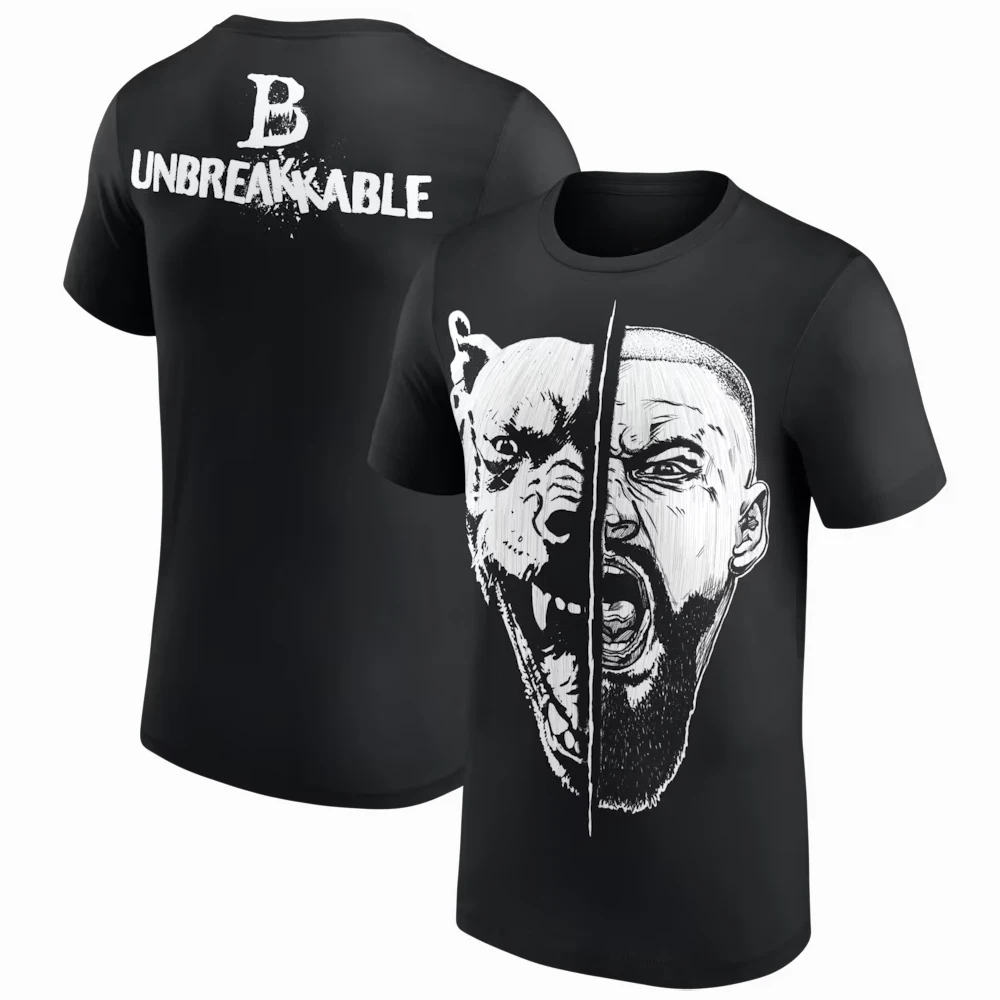 Men's Black Bron Breakker Split Face T-Shirt 3D Print Sports Quick Dry Short Sleeve Tops Daily Casual Plus Size T-Shirts 2026